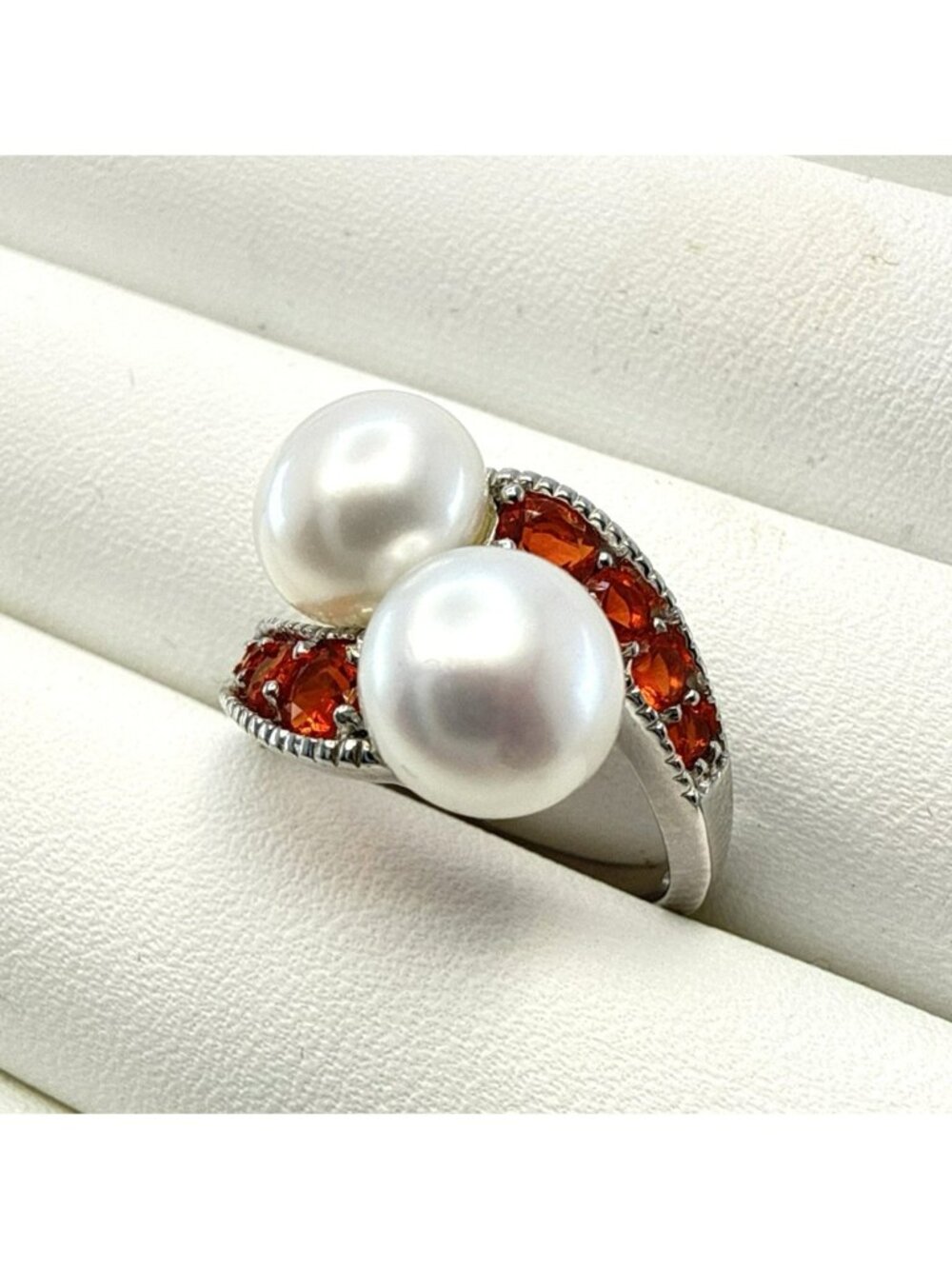 Honora Pearl Ring Sterling Silver 925 White Button Orange Gemstone size 6